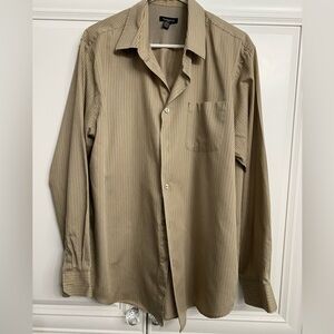 MEN’S VAN HEUSEN DRESS SHIRT IN TAN/BROWN STRIPES SIZE LARGE 16-16 1/2